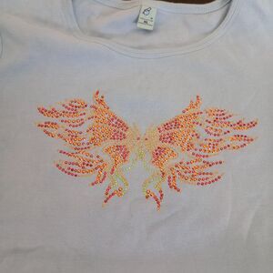 BB Blue Butterfly Rhinestone Baby Doll Shirt Womens XL Bling Y2k